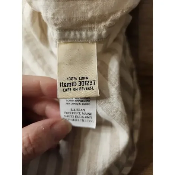 L.L Bean 100% Linen Striped Button Down Shirt Women's Size L Nautical Preppy - Picture 12 of 13